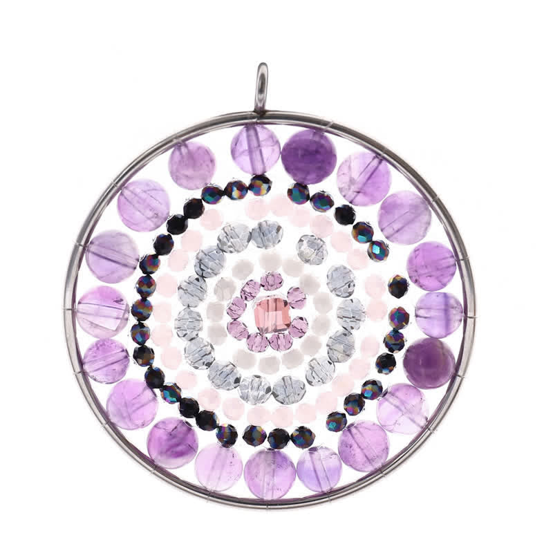 Olivenorma Datura Flower Round Pendant Crystal Necklace - Amethyst - image 1