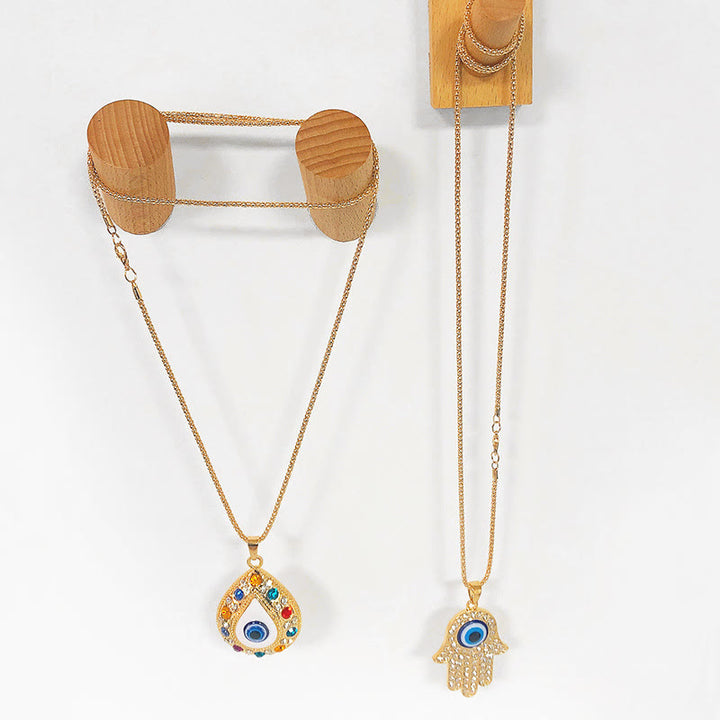 Evil Eye HAMSA Zircon Sweater Chain Pendant Necklace - image 5