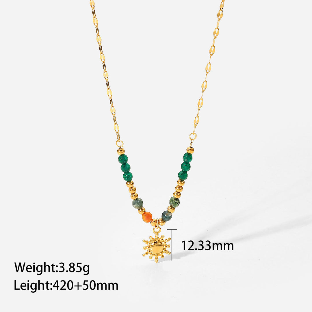 Olivenorma Emerald Labradorite Sun Stone Pendant Beaded Necklace - image 15
