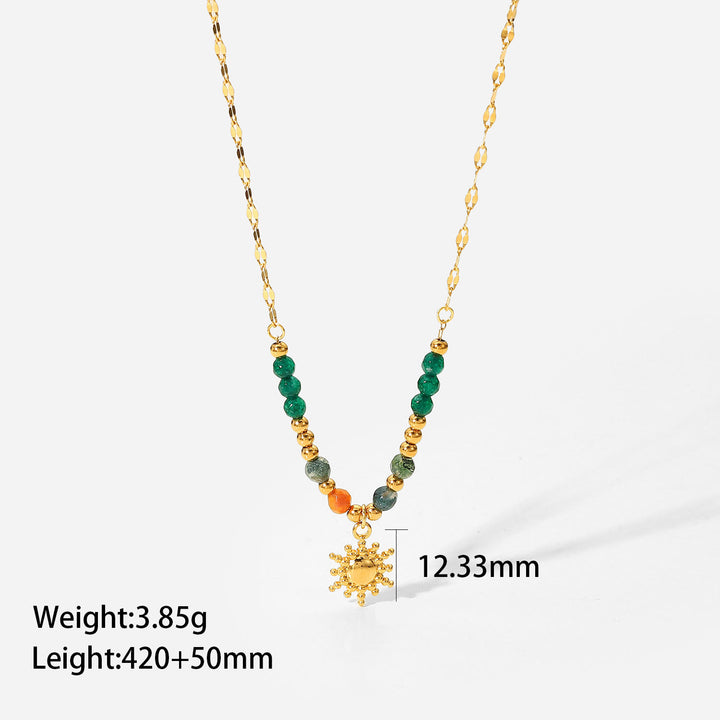 Olivenorma Emerald Labradorite Sun Stone Pendant Beaded Necklace - image 15