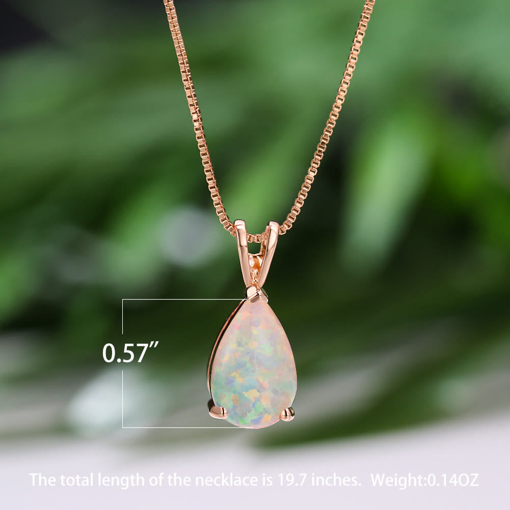 Olivenorma Synthetic Opal Water Drop Pendant Simple Necklace - White Opal&Rose Gold - image 13