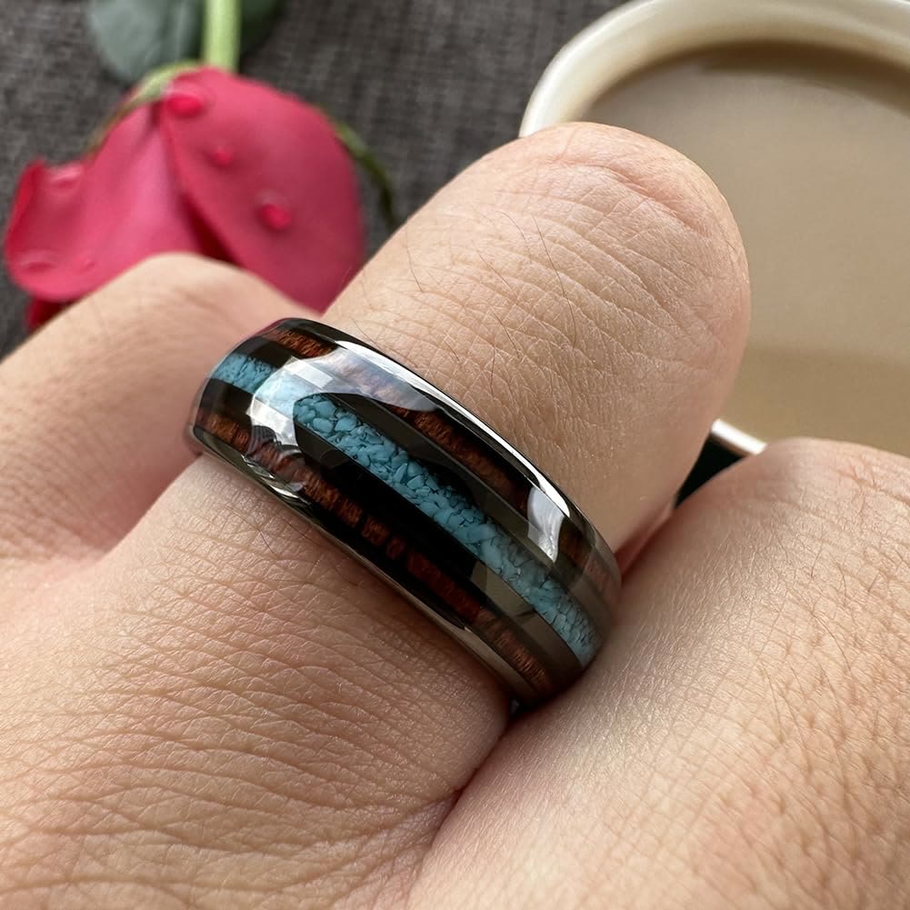 Olivenorma Wood Turquoise 8mm Tungsten Carbide Polished Ring - image 1