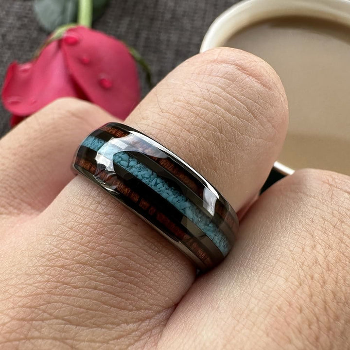 Olivenorma Wood Turquoise 8mm Tungsten Carbide Polished Ring - image 1