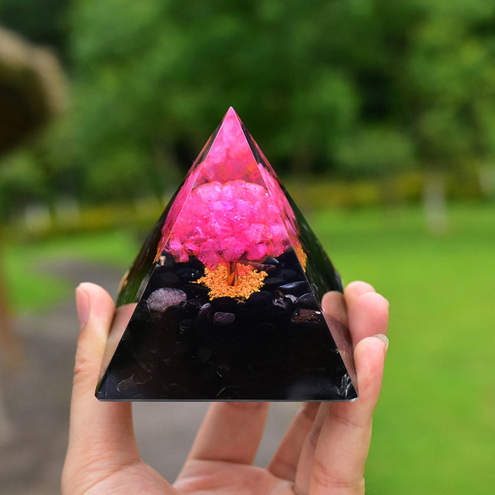 Olivenorma Obsidian with Pink Crystal Healing Orgone Pyramid - image 1
