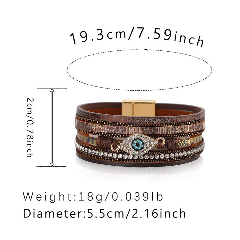 Olivenorma Zircon Evil Eye Faux Leopard Leather Pattern Bracelet - image 21