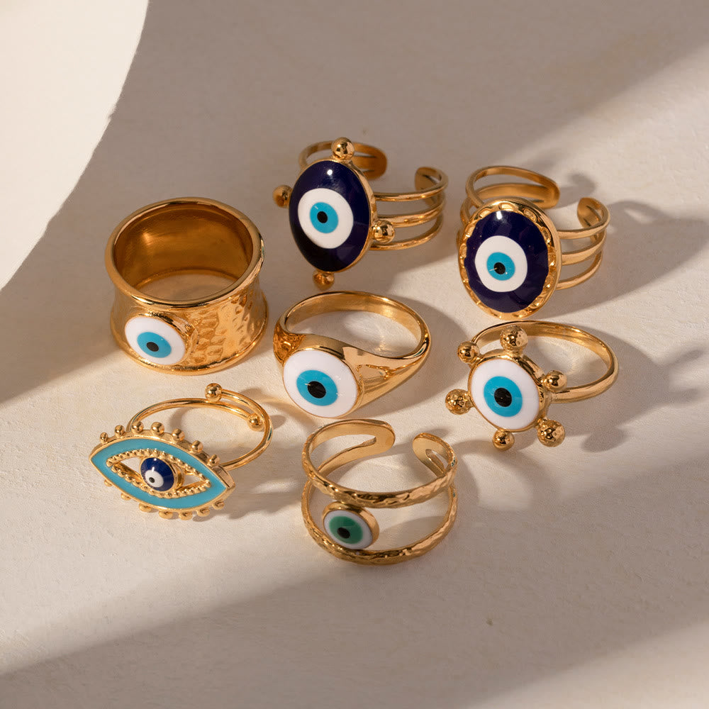 Olivenorma Various Evil Eye Glue Gold Adjustable Open Rings - image 14