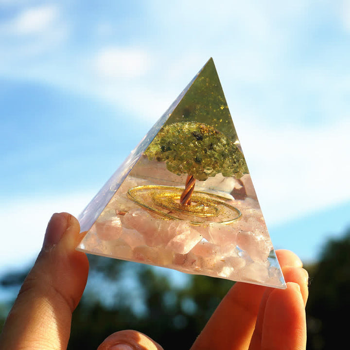 Olivenorma Rose Quartz Peridot Tree Of Life Orgone Pyramid - image 2