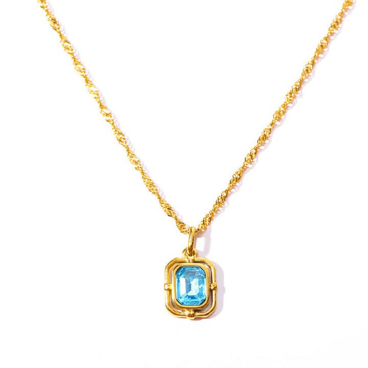 Olivenorma Water Wave Chain Square Zircon Titanium Steel Necklace - Sky Blue - image 10