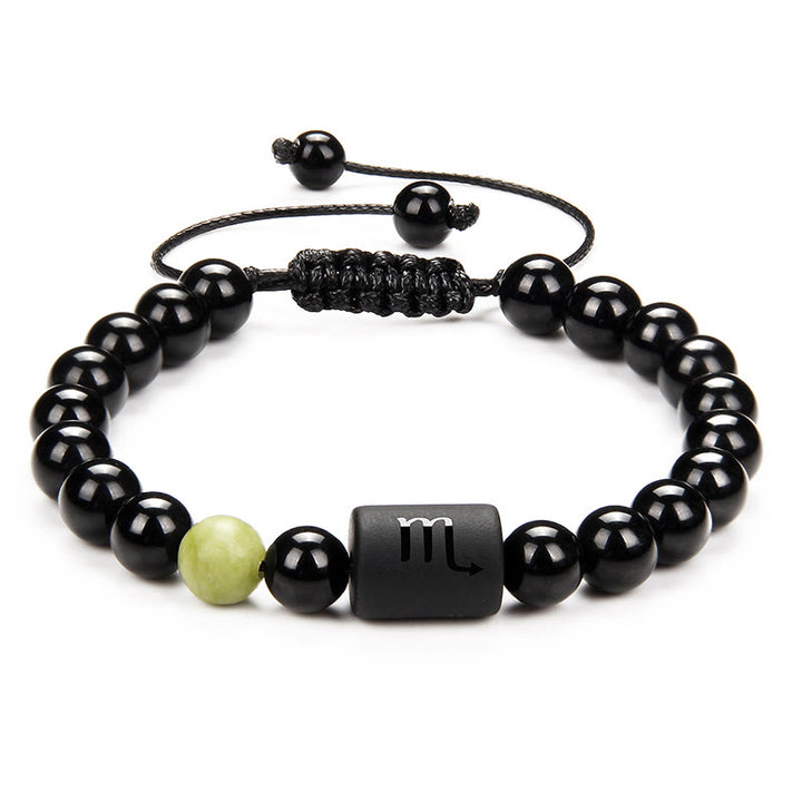 Olivenorma Natural Black Onyx Zodiac Men Woven Bracelet - Prehnite&Black Onyx - image 16