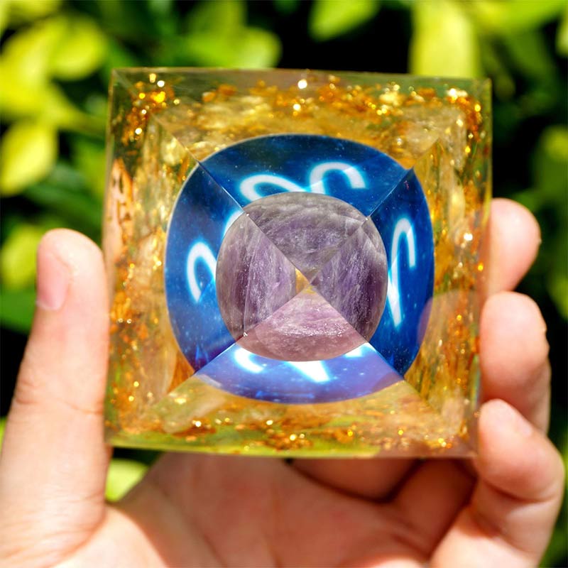 Olivenorma Amethyst with Golden Rutilated Aries Zodiac Orgone Pyramid - image 2