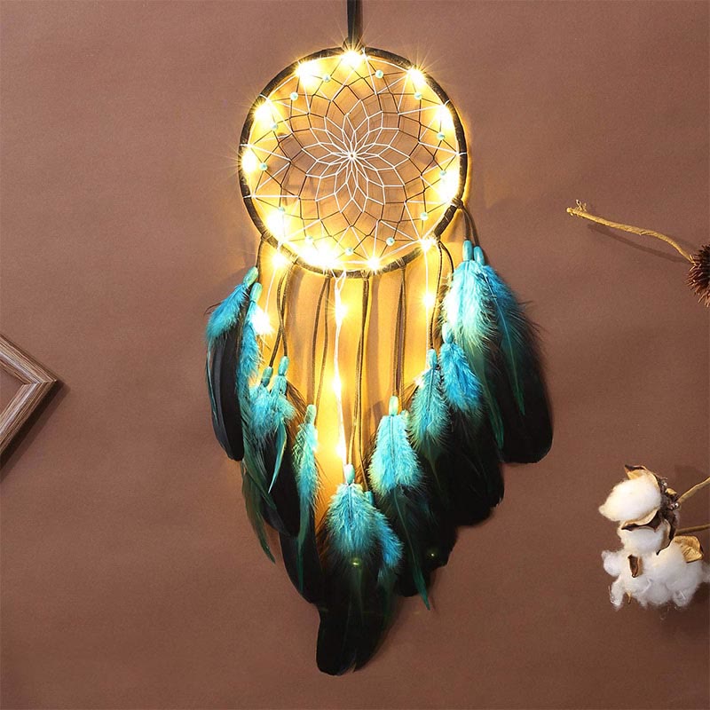 Olivenorma "Peace Lotus" - Turquoise Feather Dream Catcher - Turquoise witn Light - image 1