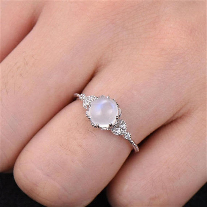 Olivenorma Round Moonstone Opal White Zircon Ring - image 1