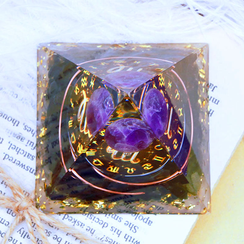 Olivenorma Amethyst Sphere With Obsidian Zodiac Virgo Orgone Pyramid - image 3