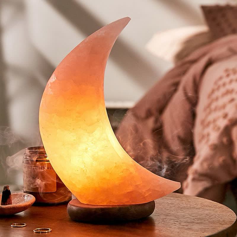 Olivenorma Crescent Moon Shape Himalayan Pink Salt Lamp - Monochromatic Warm Light - image 0