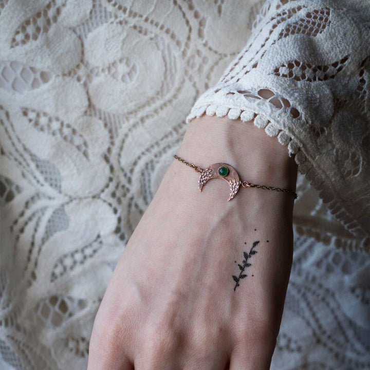 Olivenorma Crescent Emerald Engraved Bracelet in Antique Bronze - image 2