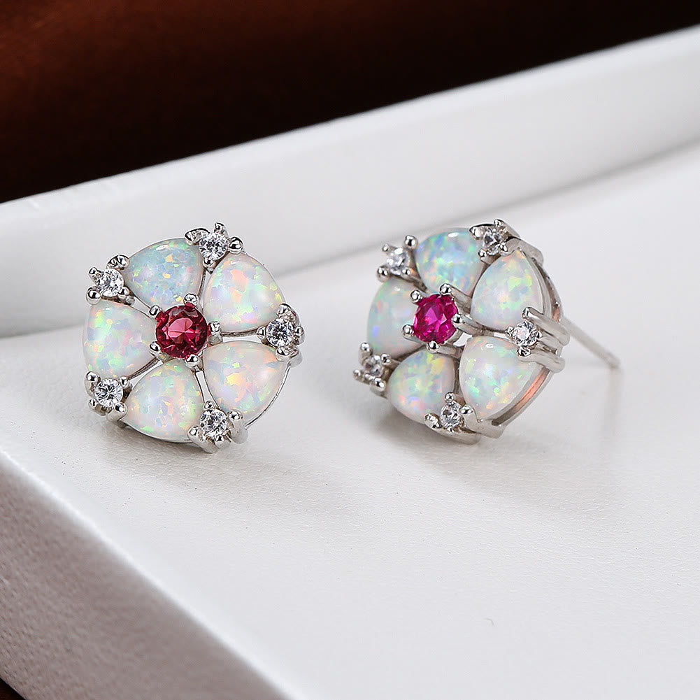 Olivenorma Opal Flower Shaped Earrings - White Opal&Rose Zircon - image 9