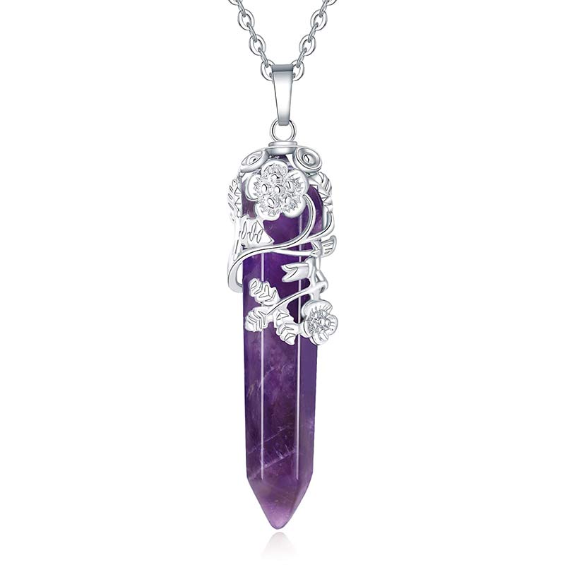 Olivenorma Natural Crystal Hexagonal Column Necklace - Amethyst - image 5