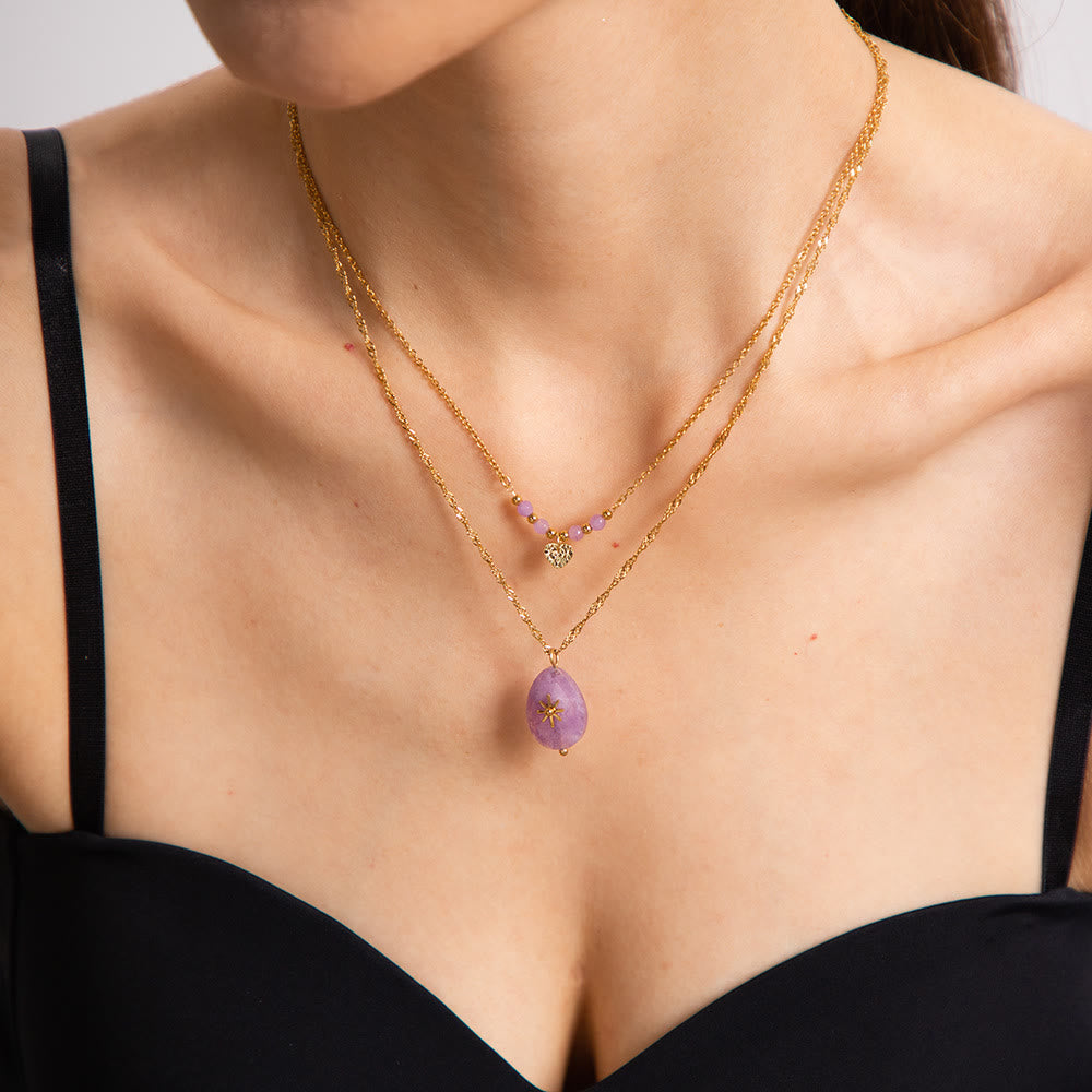 Olivenorma Purple Jade Heart Shape Double Layer Necklace - image 2