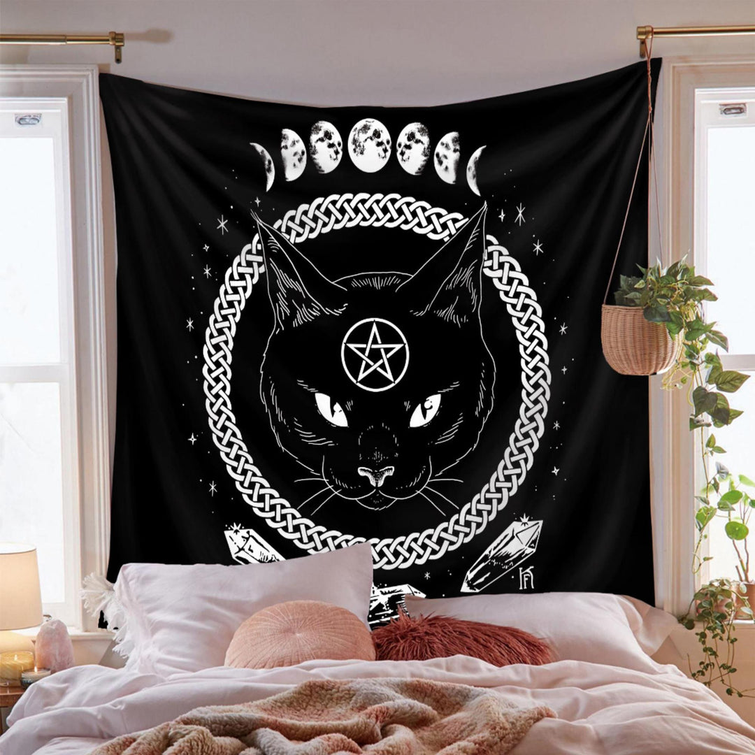 Olivenorma Black Cat Witch Moon Phase Pattern Tapestry - image 3
