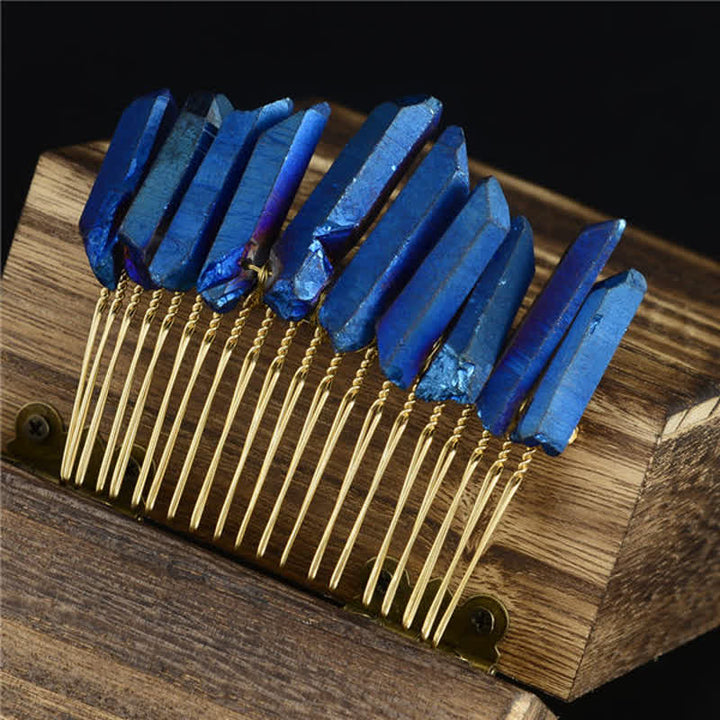 Natural Crystal U Shape Hair Comb Crystal Crown - Lapis Lazuli - image 15
