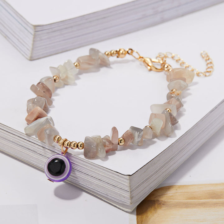 Olivenorma Natural Crystal Gravel Evil Eye Pendant Bracelet - Rhodochrosite - image 27