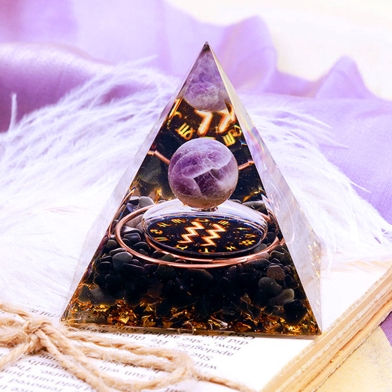 Olivenorma Amethyst Sphere With Obsidian Zodiac Aquarius Orgone Pyramid - image 2