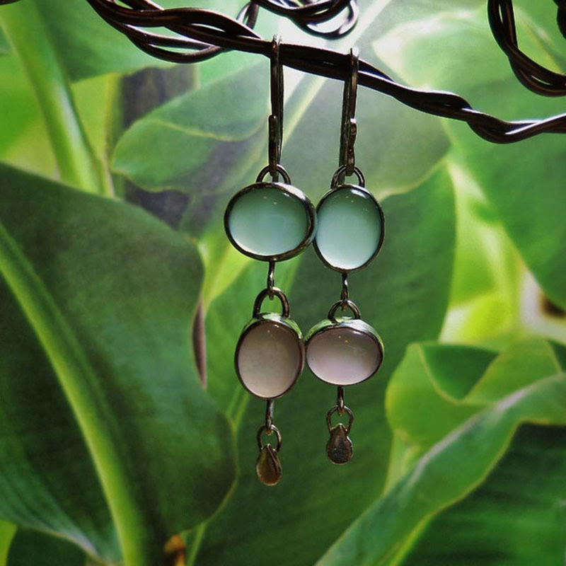 Olivenorma Pink And Green Cat's Eye Stone Witch Earrings - image 2