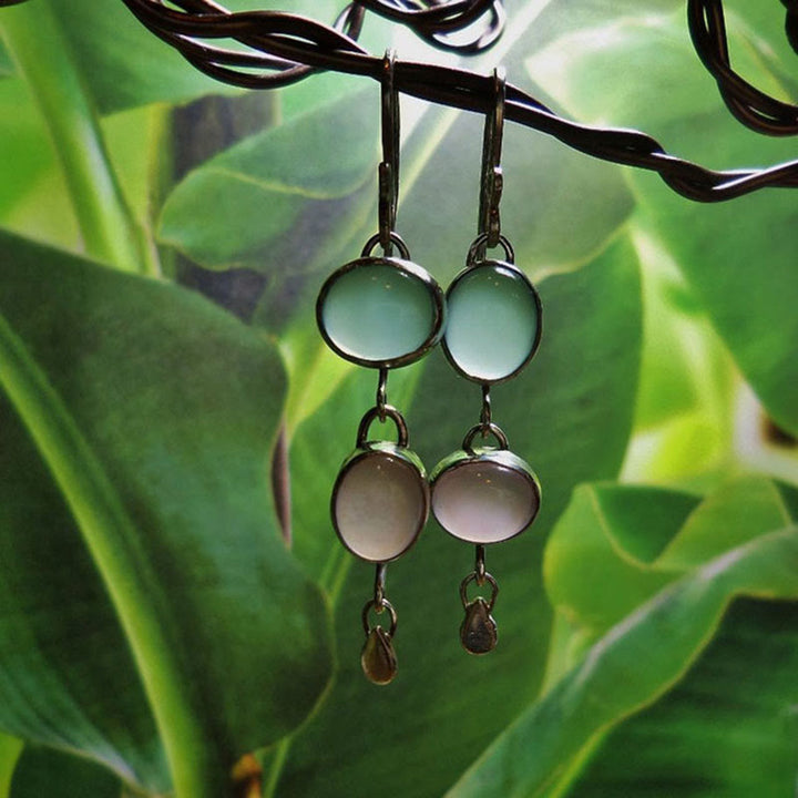 Olivenorma Pink And Green Cat's Eye Stone Witch Earrings - image 2