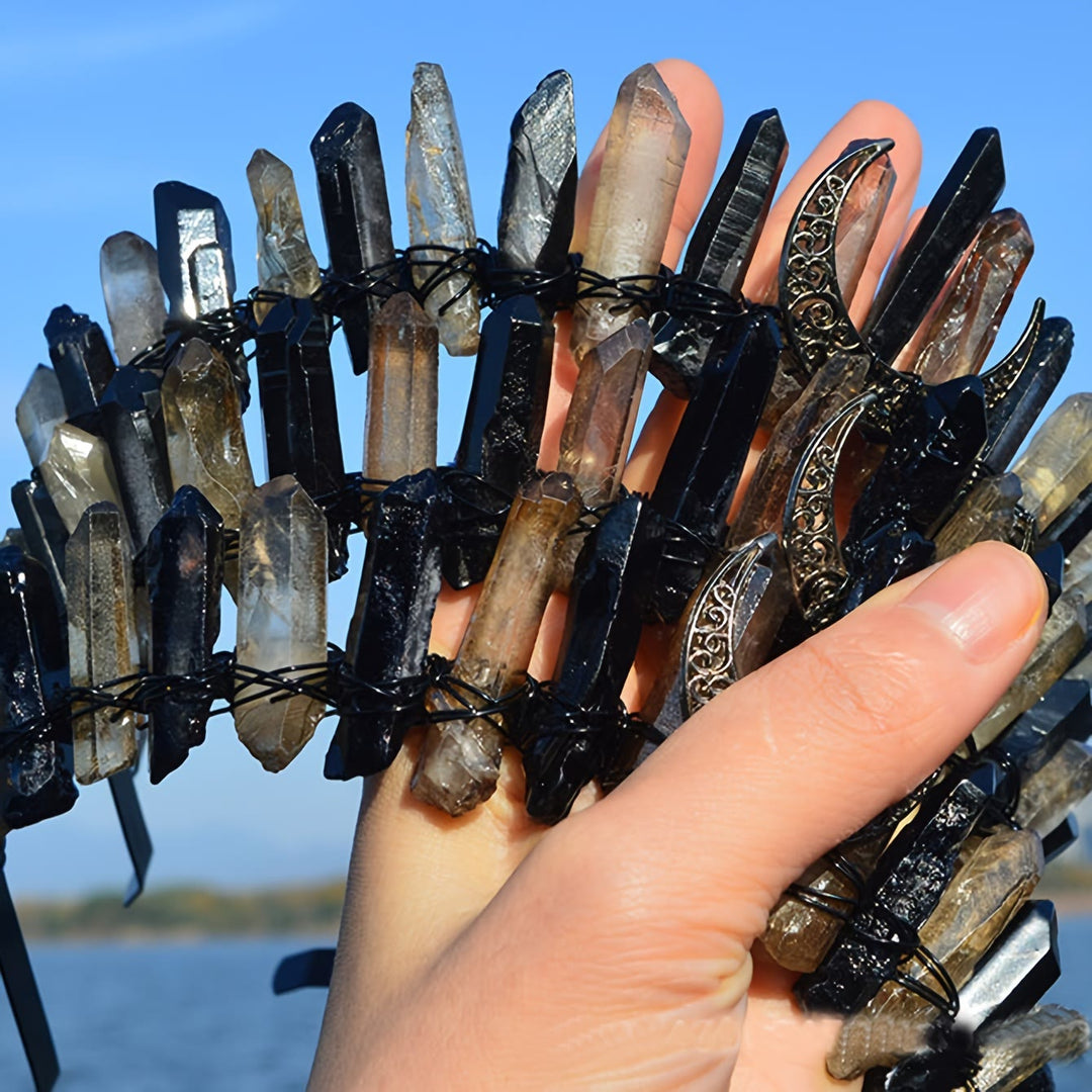 Olivenorma Clear Quartz Obsidian Moon Headband Crystal Crown - image 1