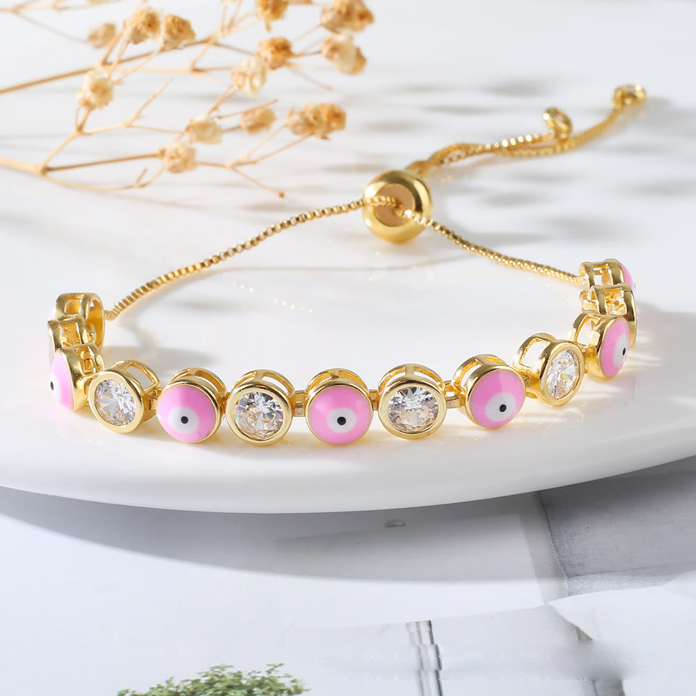Olivenorma White Zircon Evil Eye Adjustable Bracelet - Pink&Evil Eye - image 10