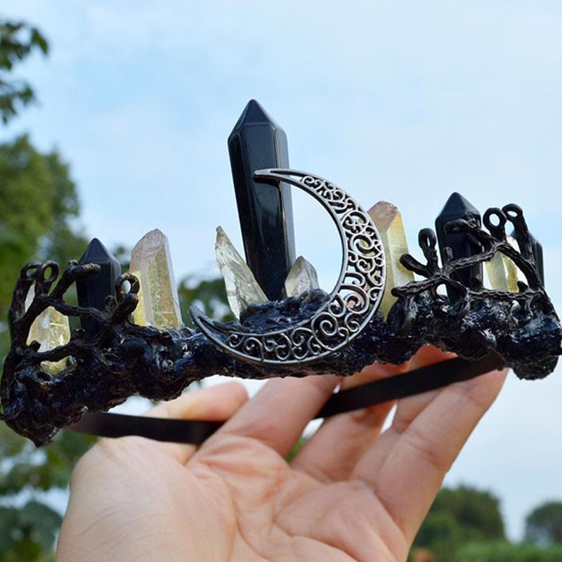 Olivenorma Natural Obsidian Crystal Citrine Column Crown Headband - image 3