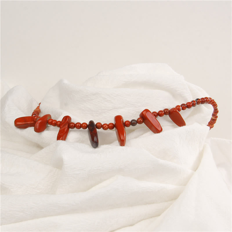 Olivenorma 4mm Bead Natural Tusk Stone Bohemian Necklace - Red Agate - image 1