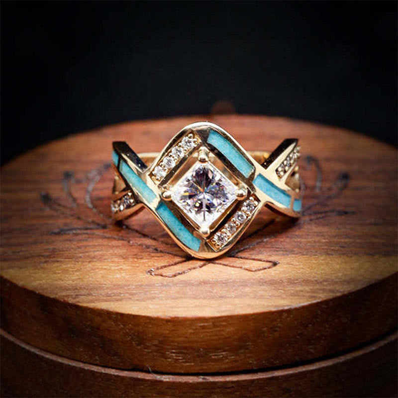 Olivenorma Plated Alloy Turquoise Zircon Wave Ring - image 5
