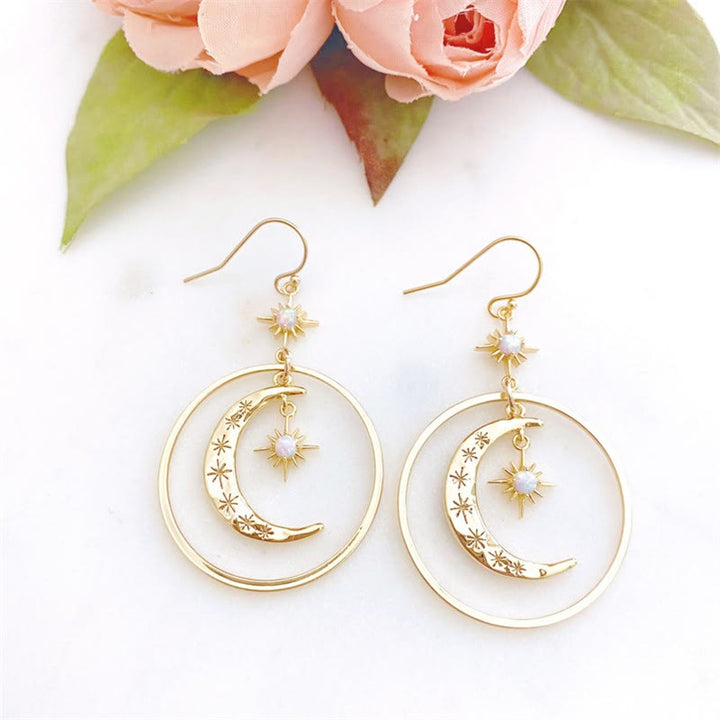 Olivenorma Moonstone Moon Sun Pendant Earrings - image 1