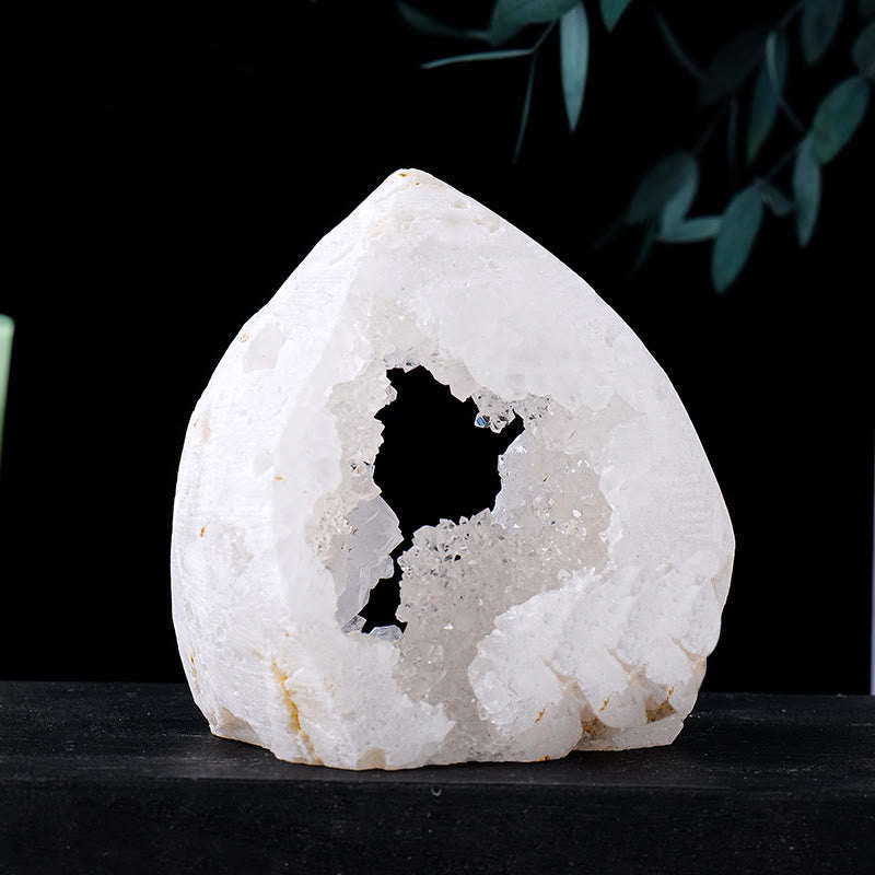 Olivenorma Natural Crystal Flame Shaped Ornaments Gemstone Decoration - White Agate Geode - Approx 300-400g - image 9