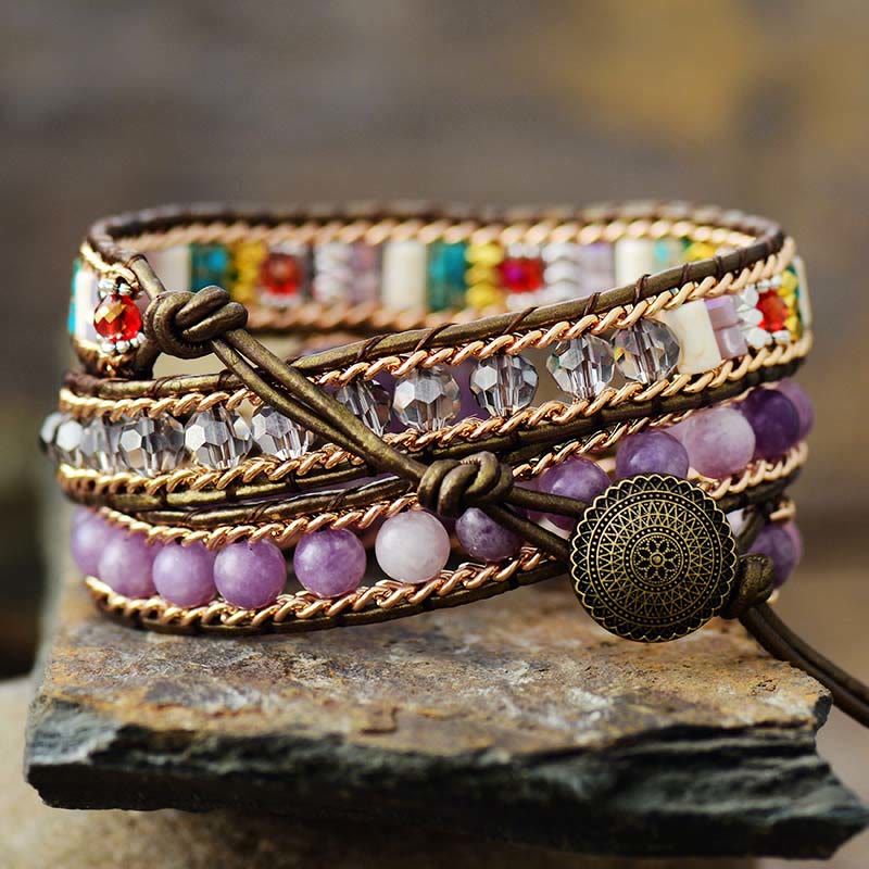 Olivenorma Amethyst Heart Charm Beads Wrap Bracelet - image 3