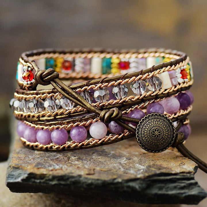 Olivenorma Amethyst Heart Charm Beads Wrap Bracelet - image 3