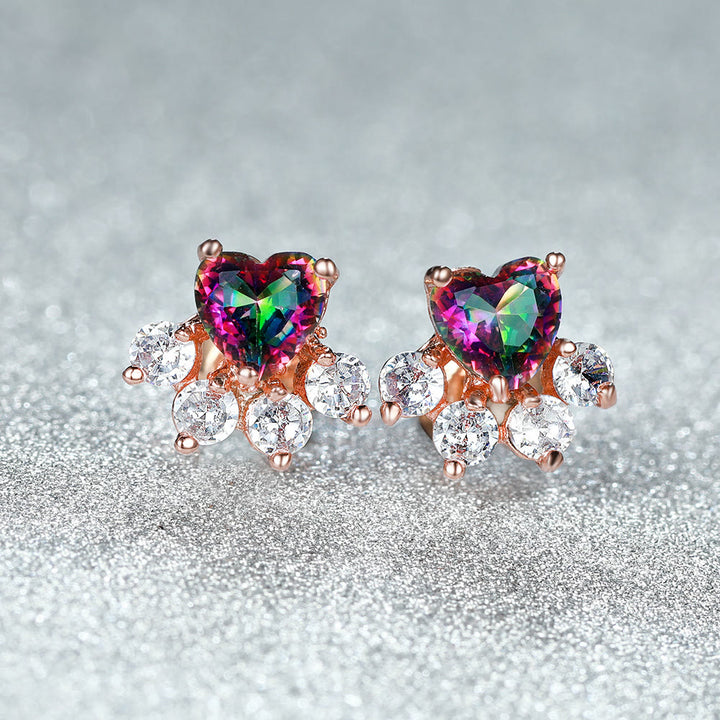 Olivenorma Kawaii Opal White Zircon Kitty Paw Earrings - Rose Gold - White Zircon & Colored Zircon - image 10