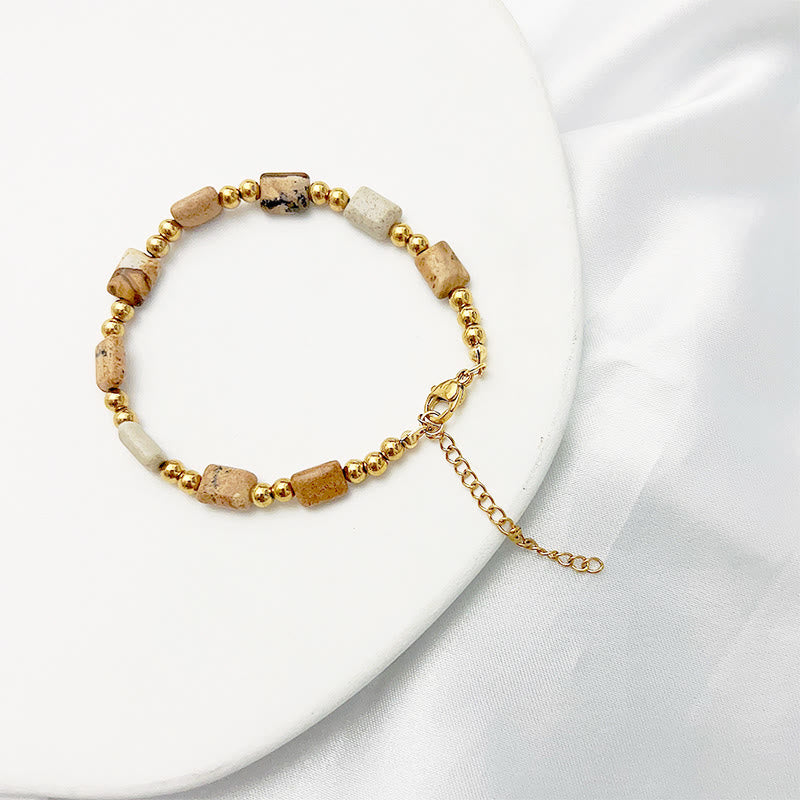 Olivenorma Bohemian Ethnic Stone Column Beaded Bracelet - Picture Jasper - 22+5cm - image 6