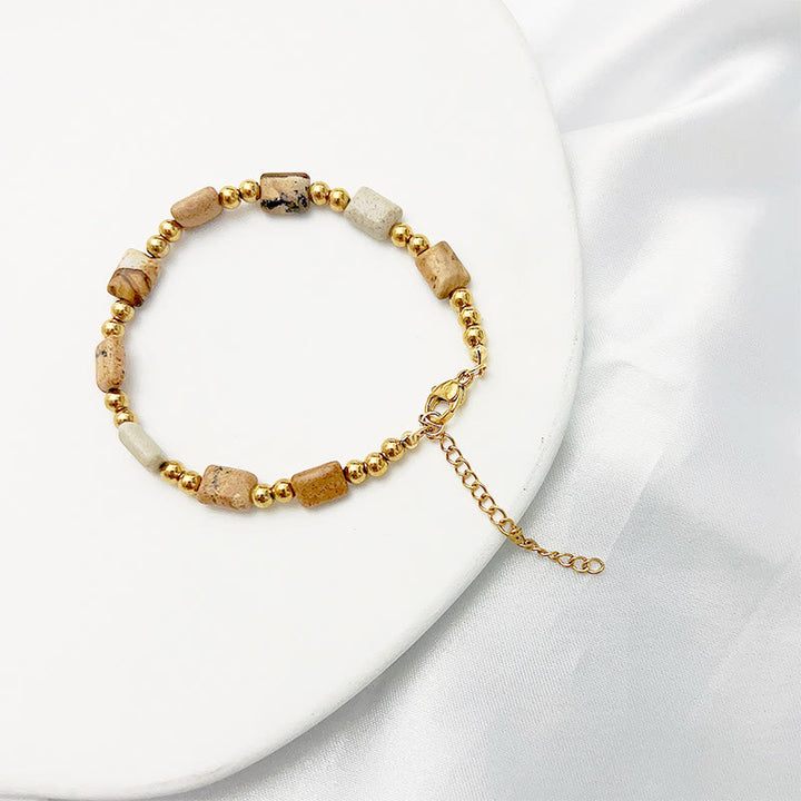 Olivenorma Bohemian Ethnic Stone Column Beaded Bracelet - Picture Jasper - 22+5cm - image 6