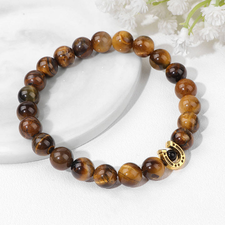 Olivenorma 8mm Natural Stone Beaded Horse Shoe Pendant Bracelet - image 22