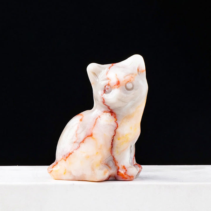 Olivenorma Natural Crystal Lucky Cat Carved Gemstone Decoration - Rhodochrosite - image 15