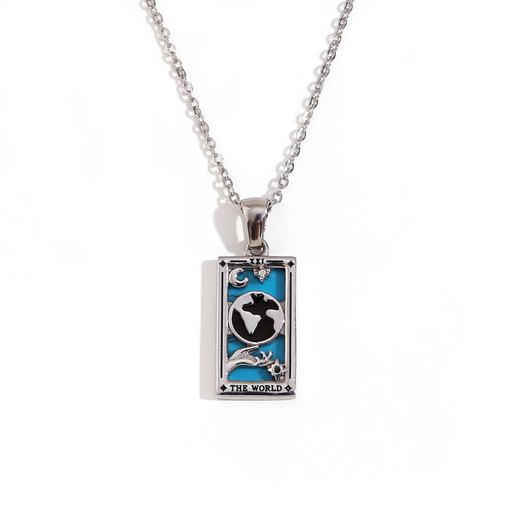 Olivenorma Stainless Steel 18k Gold Plated Tarot Card Necklace - THE WORLD - Silver - image 2