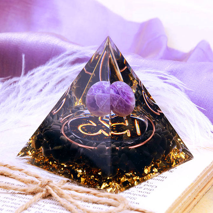 Olivenorma Amethyst Sphere With Obsidian Zodiac Libra Orgone Pyramid - image 2