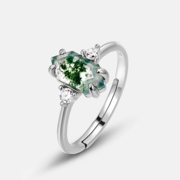 Olivenorma Hexagonal Moss Agate White Zircon S925 Adjustable Ring - image 2