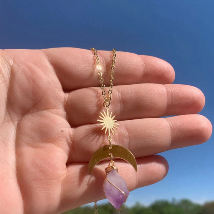Rising Sun Moon Amethyst Witch Earring Necklace - Necklace - image 2