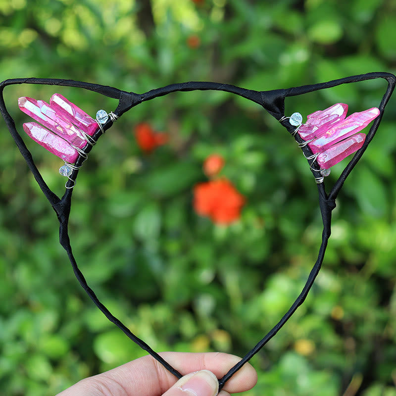 Olivenorma Electroplating Crystal Cat Ears Headband - Pink Crystal#2 - image 36