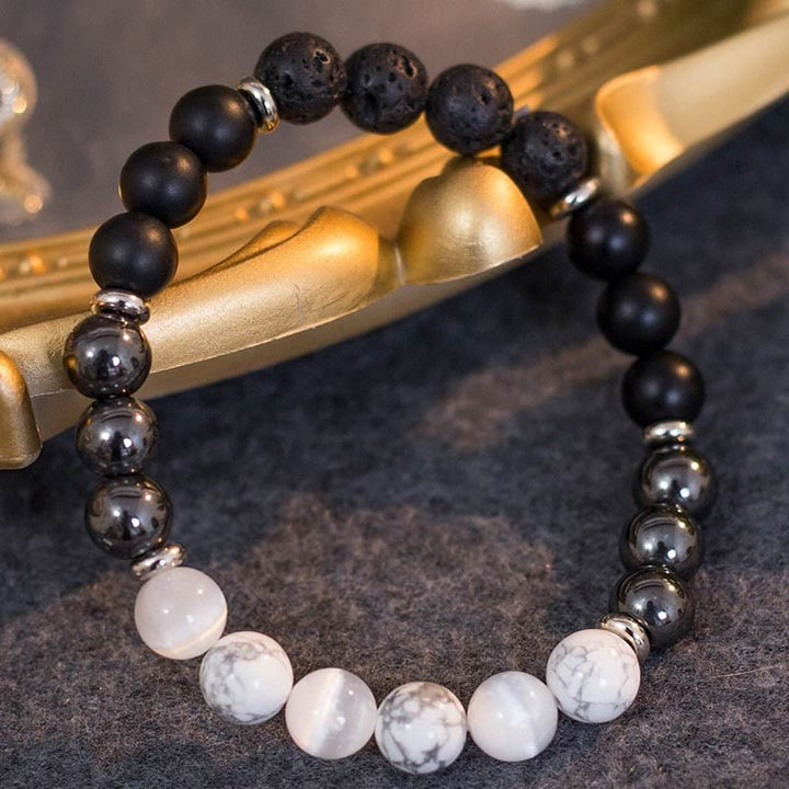 Olivenorma "Strength Of Protection" Triple Protection Crystal Bracelet - White Turquoise&Lava Stone&Obsidian&Hematite - 8mm - image 0