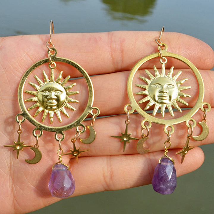 Olivenorma Natural Raindrop Crystal Gold Sun Moon Star Earrings - image 1