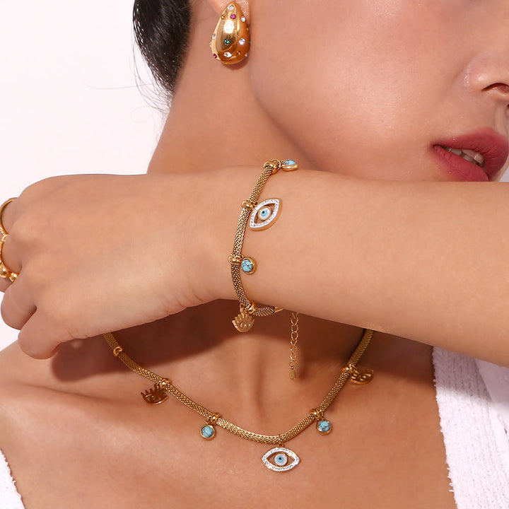 Olivenorma Turquoise White Zircon Evil Eye Thick Chain Necklace - image 8